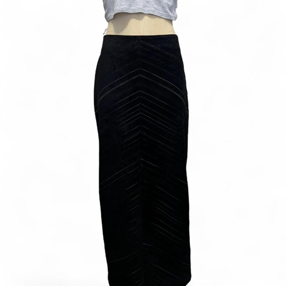 Vintage Black Danier Leather suede maxi skirt